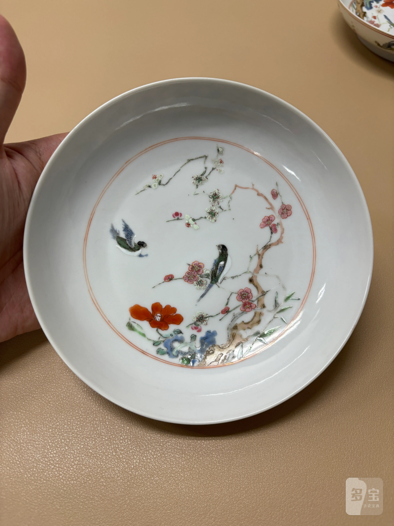 清乾隆 粉彩花鸟纹盘一对 - 图6